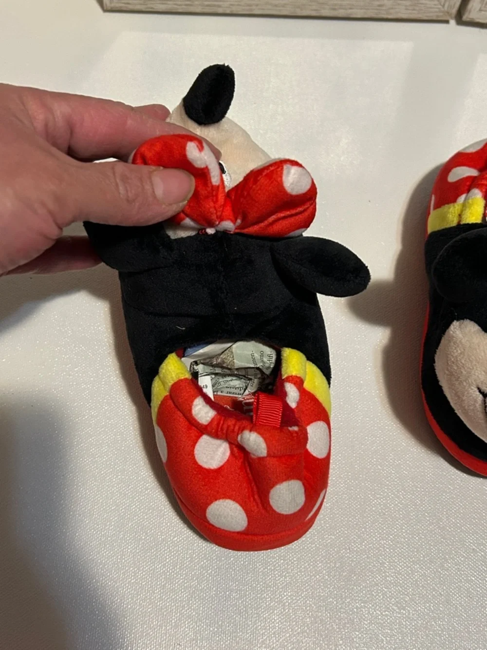Minnie Mouse Plush Slippers with Red Polka Dot Bows